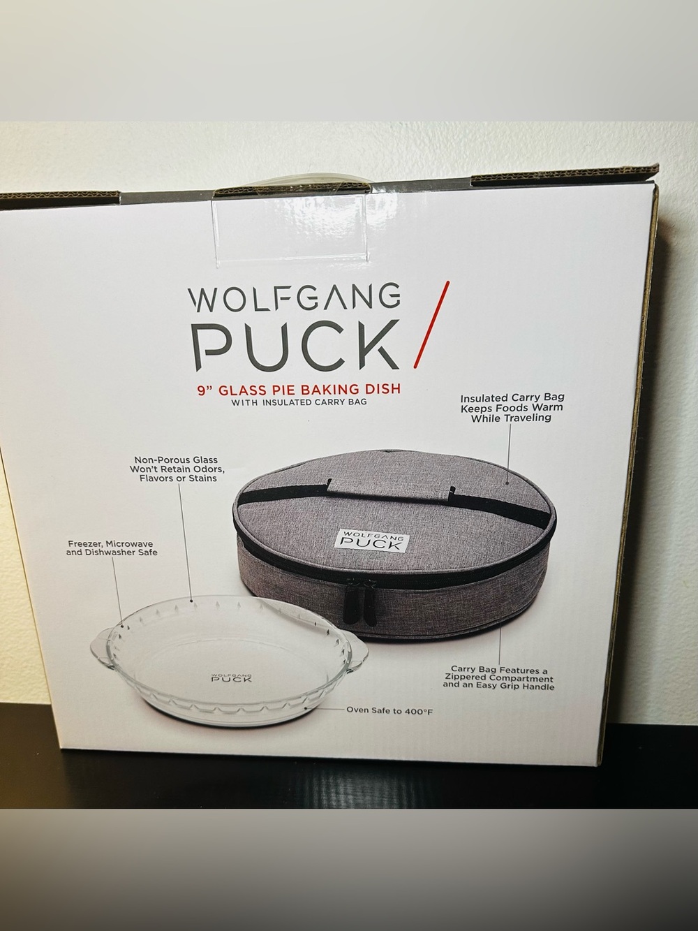 9" Glass Pie Baking Dish with Insulated Gray Carry Bag